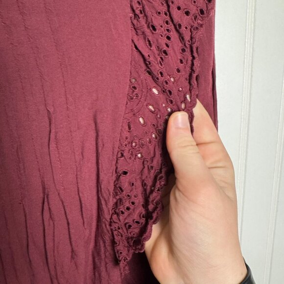 Knox Rose Burgundy Eyelet Lace Long Sleeve Top XL G3 - Picture 3 of 8